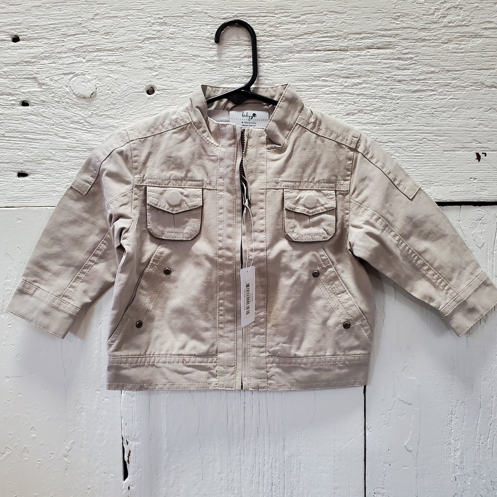 Kids Light Tan Zip Up lined Jacket With Working Pockets Button Sleeves.